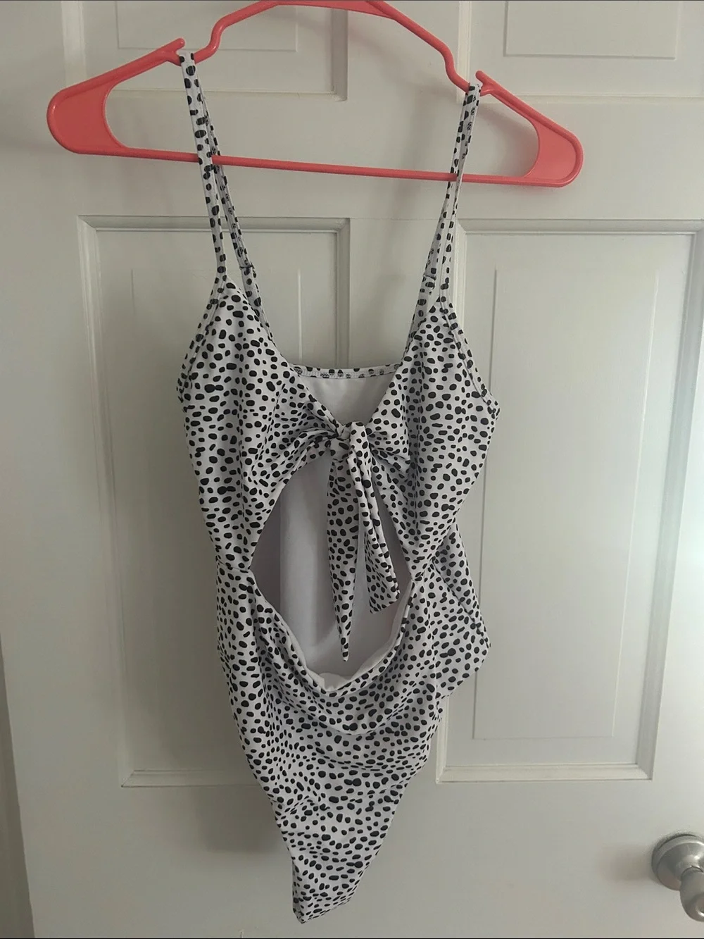 Black Dot Tie-Front One-Piece Swimsuit